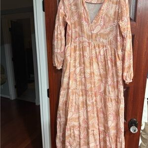 Anthropologie Pink and Cream Paisley Long Sleeve Dress